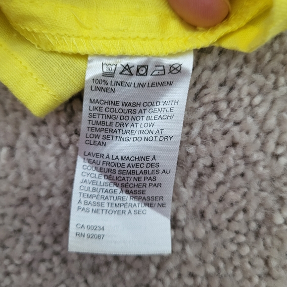 SAKS FIFTH AVENUE Cold Shoulder Linen Top Yellow Limoncello Size L - Picture 7 of 9